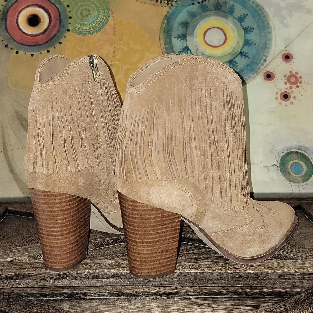 Sam Edelman Benjie Brown Suede Carmel Zipper Heeled Ankle Booties Size 9.5